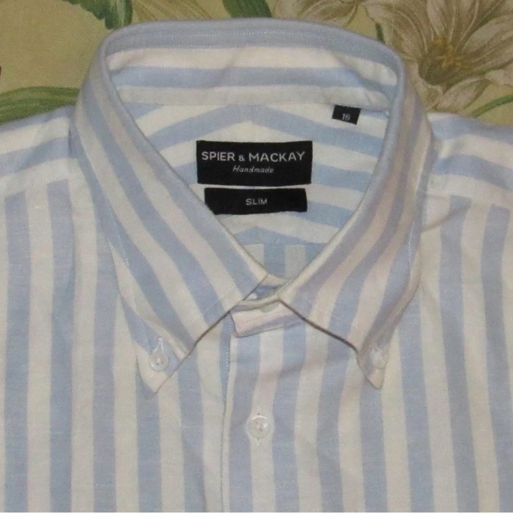 Spier & Mackay Slim Fit Light Blue & White Striped Button-Down Shirt